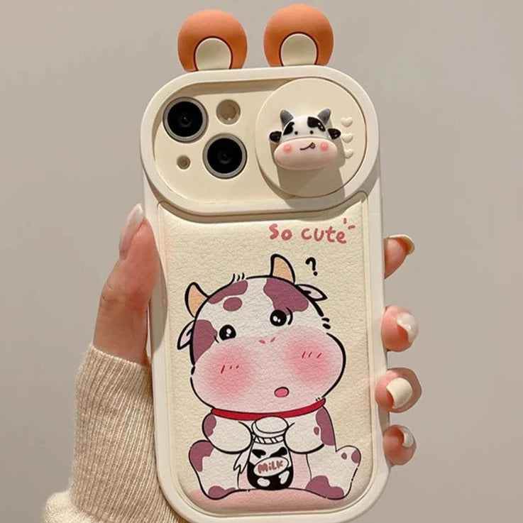 Cartoon 3D Ears Panda Cow Cute Phone Case For iPhone 11, 12, 13, 14, 15 Pro Max - Touchy Style .