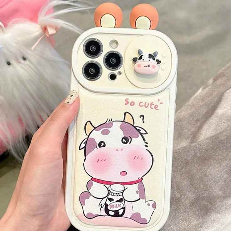 Cartoon 3D Ears Panda Cow Cute Phone Case For iPhone 11, 12, 13, 14, 15 Pro Max - Touchy Style .