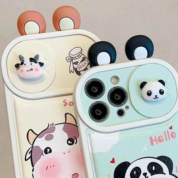 Cartoon 3D Ears Panda Cow Cute Phone Case For iPhone 11, 12, 13, 14, 15 Pro Max - Touchy Style .