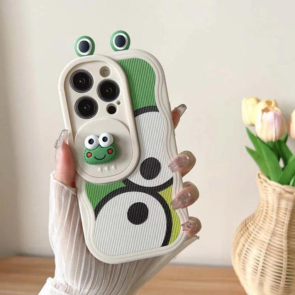 Cartoon 3D Smiley Frog - Cute Phone Cases For iPhone 15 14 Pro Max 13 12 11 14 Plus - Slide Camera Lens Cover - Touchy Style