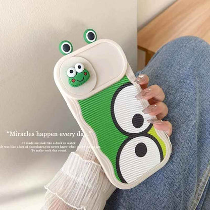 Cartoon 3D Smiley Frog - Cute Phone Cases For iPhone 15 14 Pro Max 13 12 11 14 Plus - Slide Camera Lens Cover - Touchy Style