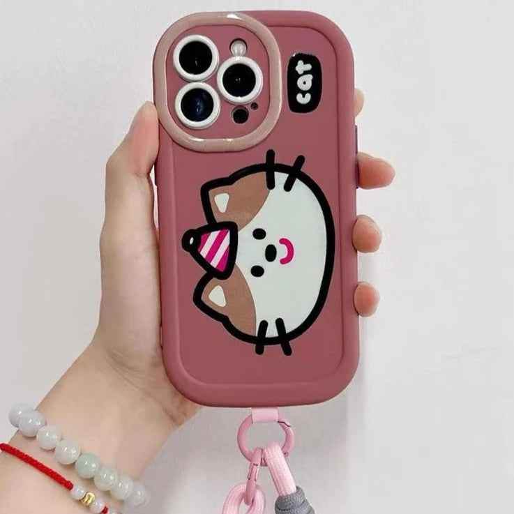 Cartoon Animal iPhone 15 Pro Max/14/13/11/12 Cute Phone Case with Portable Lanyard - Touchy Style .