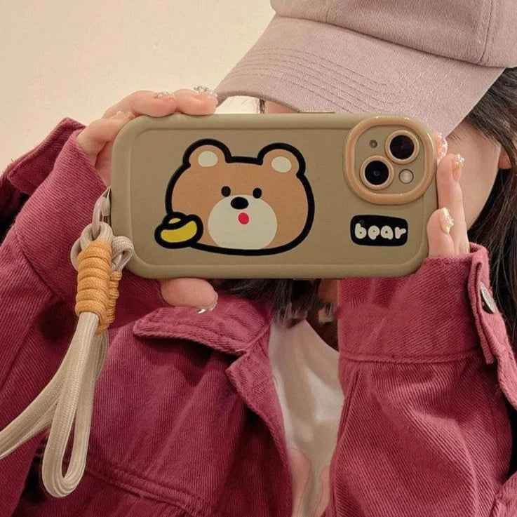 Cartoon Animal iPhone 15 Pro Max/14/13/11/12 Cute Phone Case with Portable Lanyard - Touchy Style .