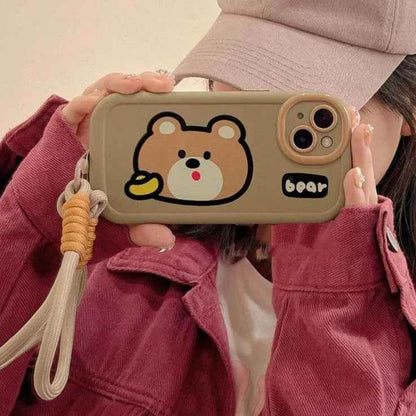 Cartoon Animal iPhone 15 Pro Max/14/13/11/12 Cute Phone Case with Portable Lanyard - Touchy Style .