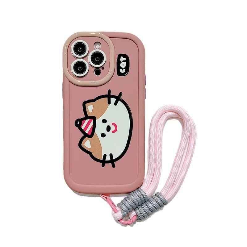 Cartoon Animal iPhone 15 Pro Max/14/13/11/12 Cute Phone Case with Portable Lanyard - Touchy Style .