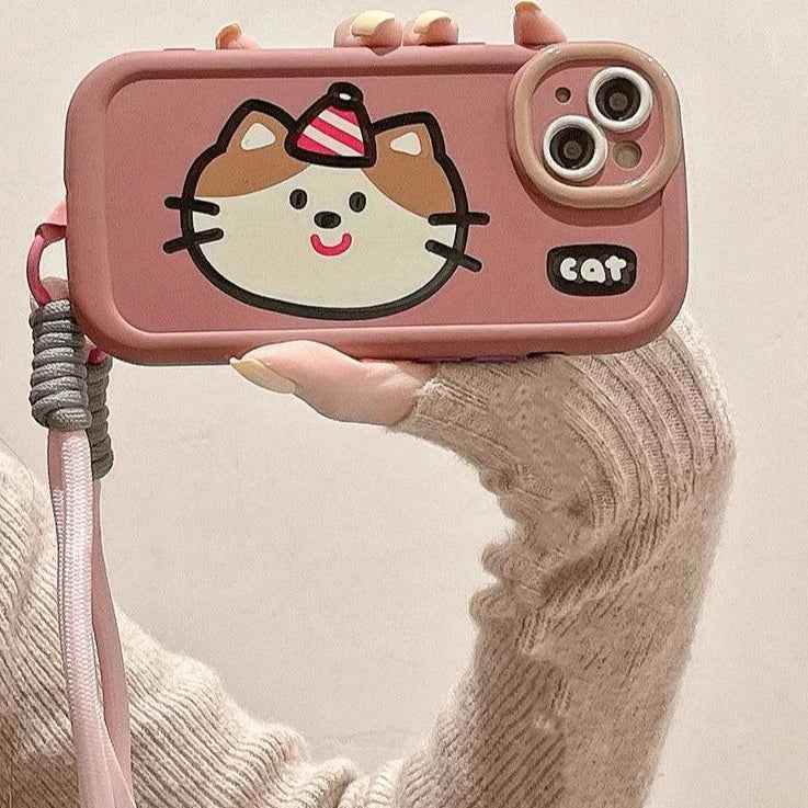 Cartoon Animal iPhone 15 Pro Max/14/13/11/12 Cute Phone Case with Portable Lanyard - Touchy Style .