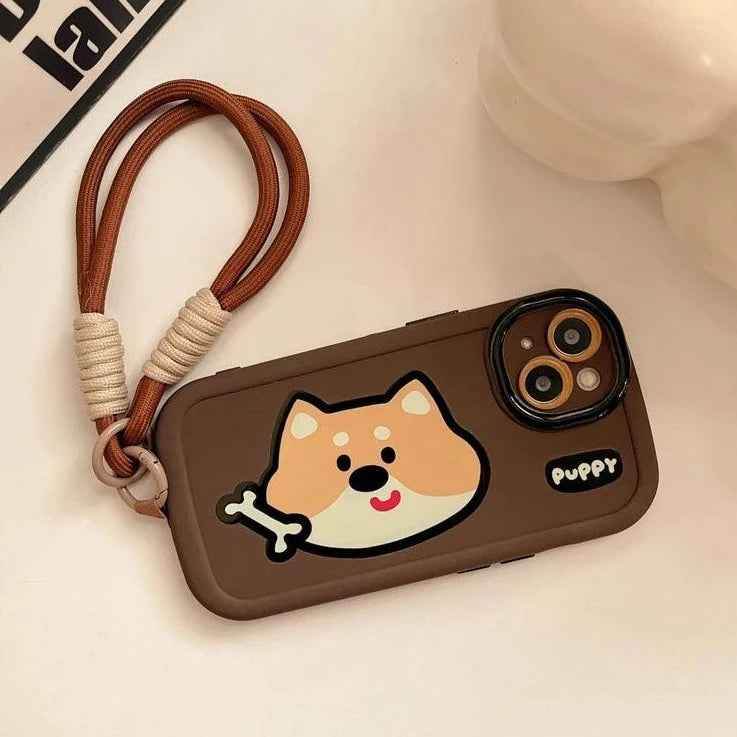 Cartoon Animal iPhone 15 Pro Max/14/13/11/12 Cute Phone Case with Portable Lanyard - Touchy Style .