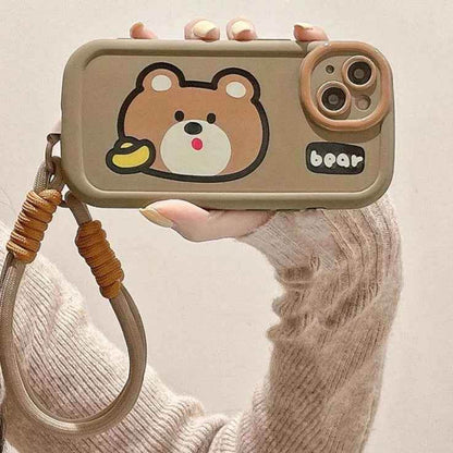 Cartoon Animal iPhone 15 Pro Max/14/13/11/12 Cute Phone Case with Portable Lanyard - Touchy Style .