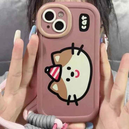 Cartoon Animal iPhone 15 Pro Max/14/13/11/12 Cute Phone Case with Portable Lanyard - Touchy Style .