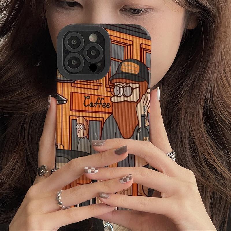 Cartoon Art Illustration Leather Phone Cases for iPhone 14, 13, 12, 11 Pro Max, Mini, XS, XR, X, 6S, 8, 7 Plus - Touchy Style .