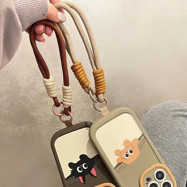 Cartoon Cat Puppy Cute Phone Case with Lanyard for iPhone 15 Pro Max, 14, 13, 11, 12 - Touchy Style .
