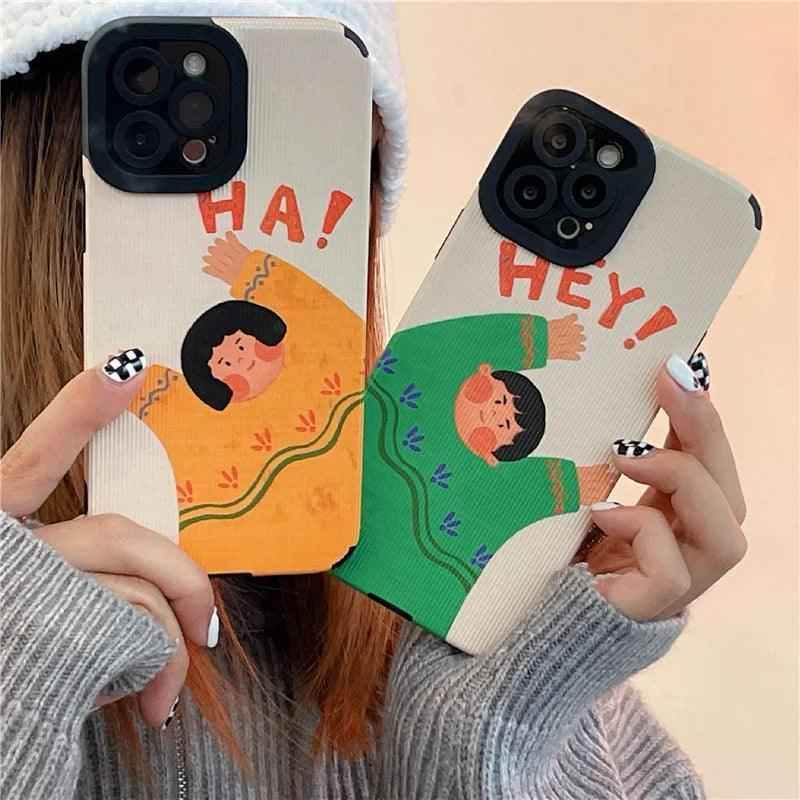 Cartoon Couple Cute Funny Phone Case for iPhone 1, 11, 12, 13, 14 Pro Max, Mini, XR, XS, 6, 7, 8 Plus, SE 2, 3 - Cover - Touchy Style .