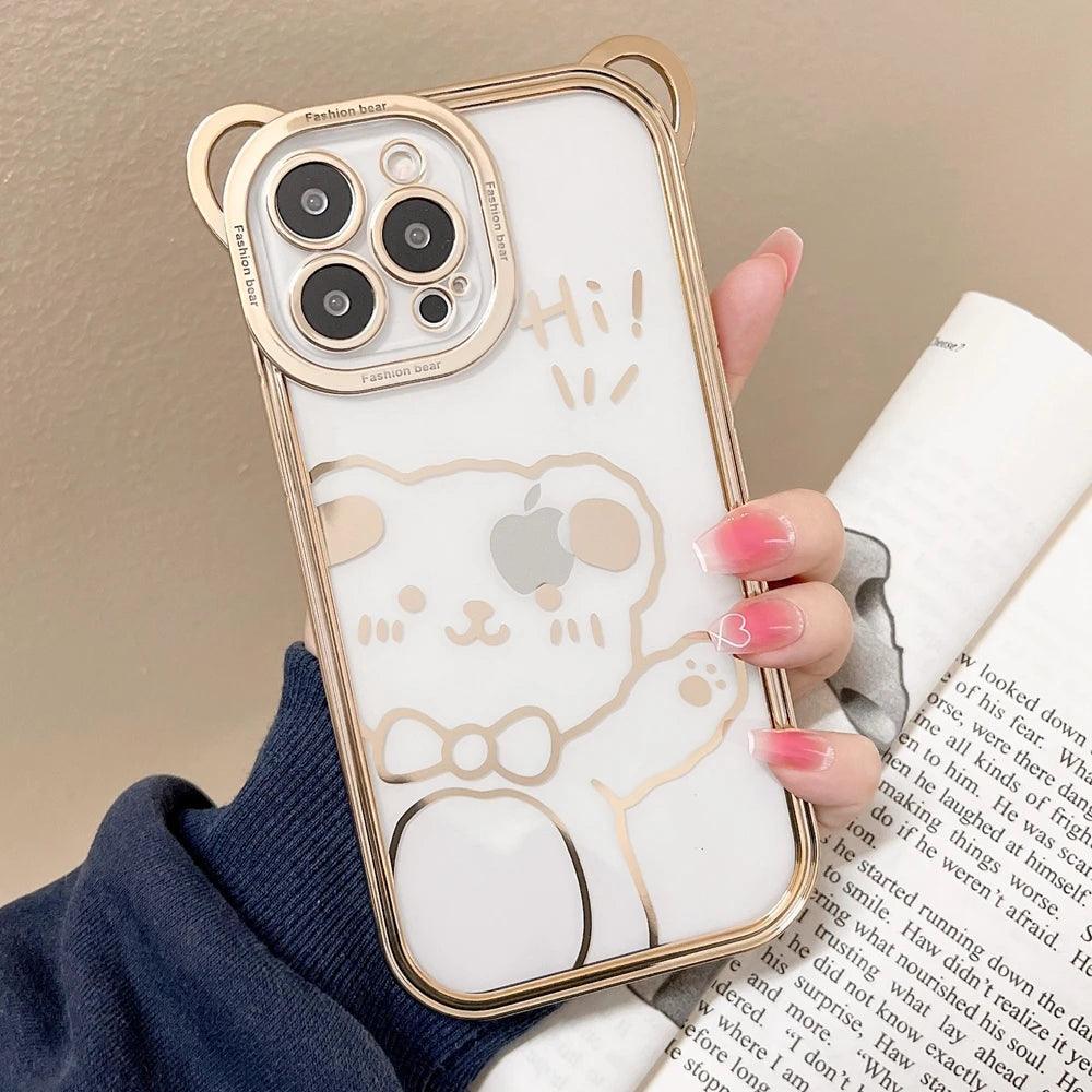 Cartoon Glitter Plating Cute Phone Cases For iPhone 14 13 12 11 Pro Max XS X 7 8 Plus - Touchy Style .