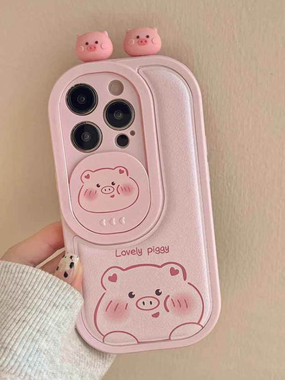 Cartoon Pink Pig, Puppy, Panda, and Cow Cute Phone Case For iPhone 15 Pro Max, 14, 13, 11, or 12 - Touchy Style .