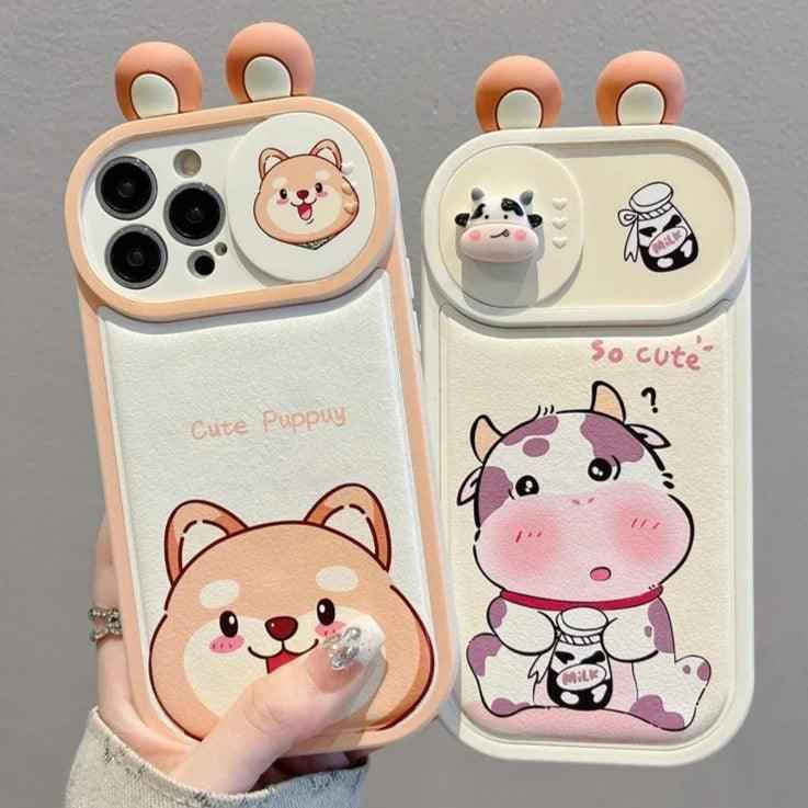 Cartoon Pink Pig, Puppy, Panda, and Cow Cute Phone Case For iPhone 15 Pro Max, 14, 13, 11, or 12 - Touchy Style .