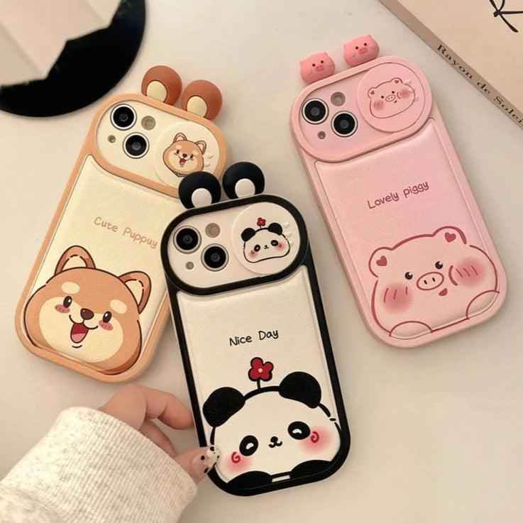 Cartoon Pink Pig, Puppy, Panda, and Cow Cute Phone Case For iPhone 15 Pro Max, 14, 13, 11, or 12 - Touchy Style .