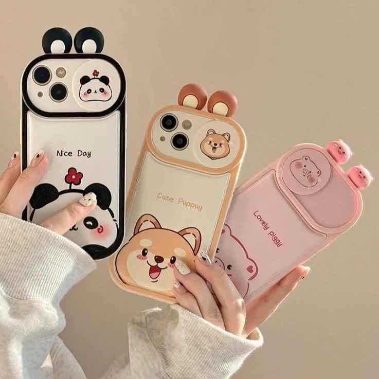 Cartoon Pink Pig, Puppy, Panda, and Cow Cute Phone Case For iPhone 15 Pro Max, 14, 13, 11, or 12 - Touchy Style .