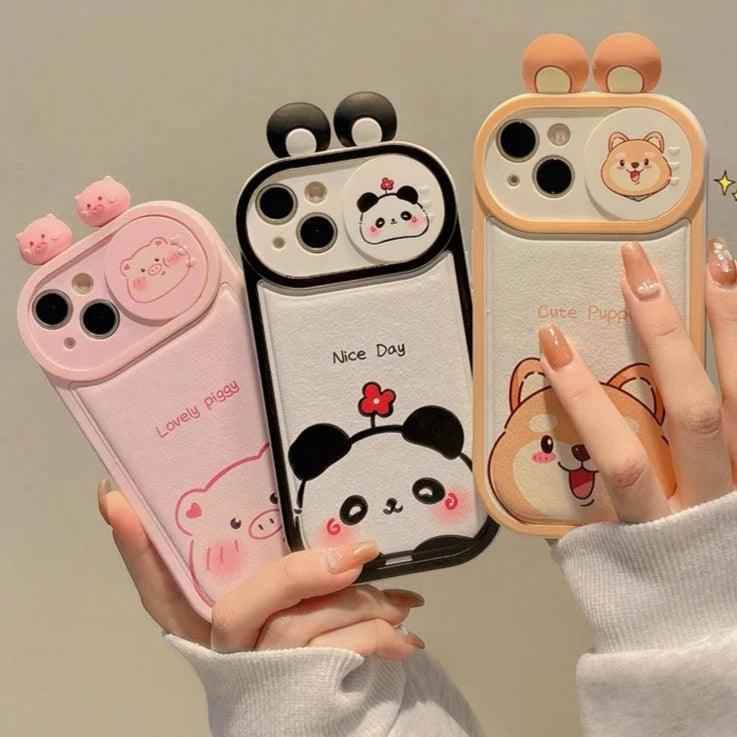 Cartoon Pink Pig, Puppy, Panda, and Cow Cute Phone Case For iPhone 15 Pro Max, 14, 13, 11, or 12 - Touchy Style .