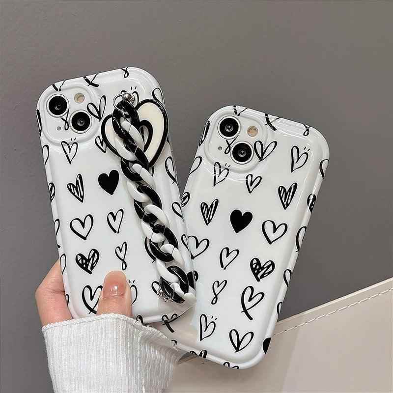 CCPC303 Cute Phone Case for iPhone 14, 13, 12 Pro Max, 11 XR, X, XS, 7, and 8 plus - Graffiti Simple Hearts Pattern with Bracelet - Touchy Style