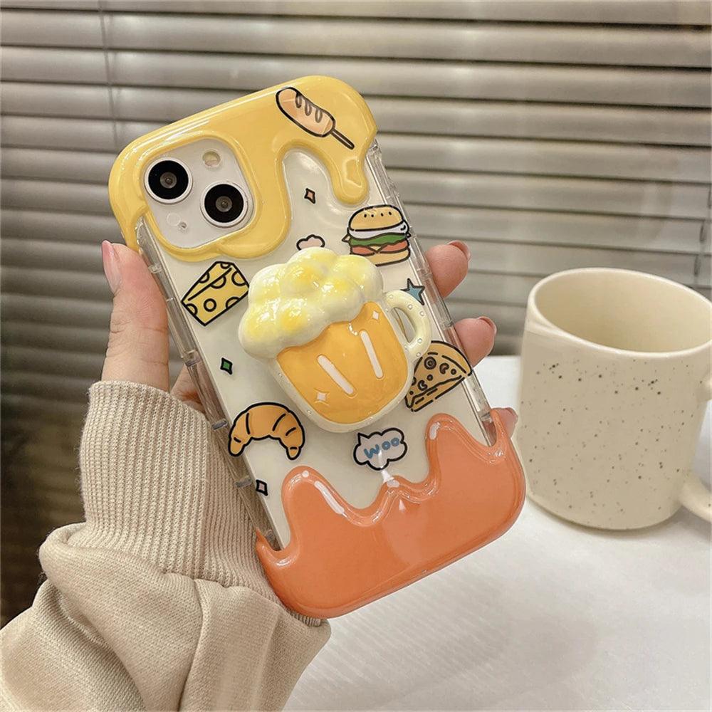 CCPC312 Cute Phone Cases for iPhone 11, 14 Pro Max, 14Plus, 12 Pro, and 13 Cover models - 3D Cartoon Hamburger Holder - Touchy Style