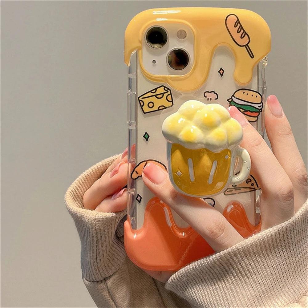 CCPC312 Cute Phone Cases for iPhone 11, 14 Pro Max, 14Plus, 12 Pro, and 13 Cover models - 3D Cartoon Hamburger Holder - Touchy Style