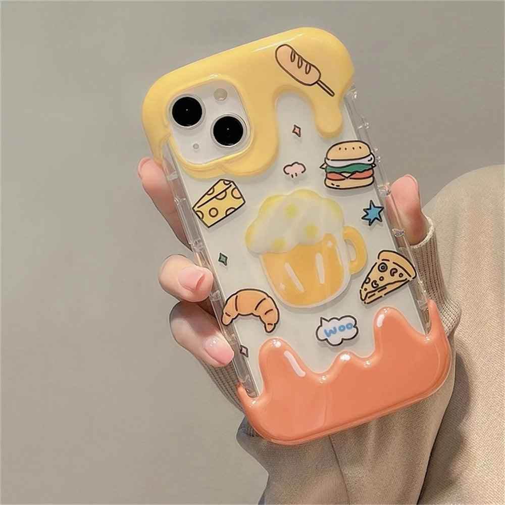 CCPC312 Cute Phone Cases for iPhone 11, 14 Pro Max, 14Plus, 12 Pro, and 13 Cover models - 3D Cartoon Hamburger Holder - Touchy Style