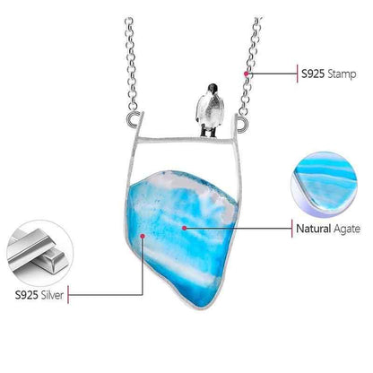 Charm Jewelry GM112 - 925 Sterling Silver Penguin Necklace with Gemstones - Touchy Style