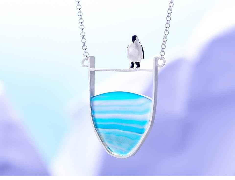 Charm Jewelry GM112 - 925 Sterling Silver Penguin Necklace with Gemstones - Touchy Style .