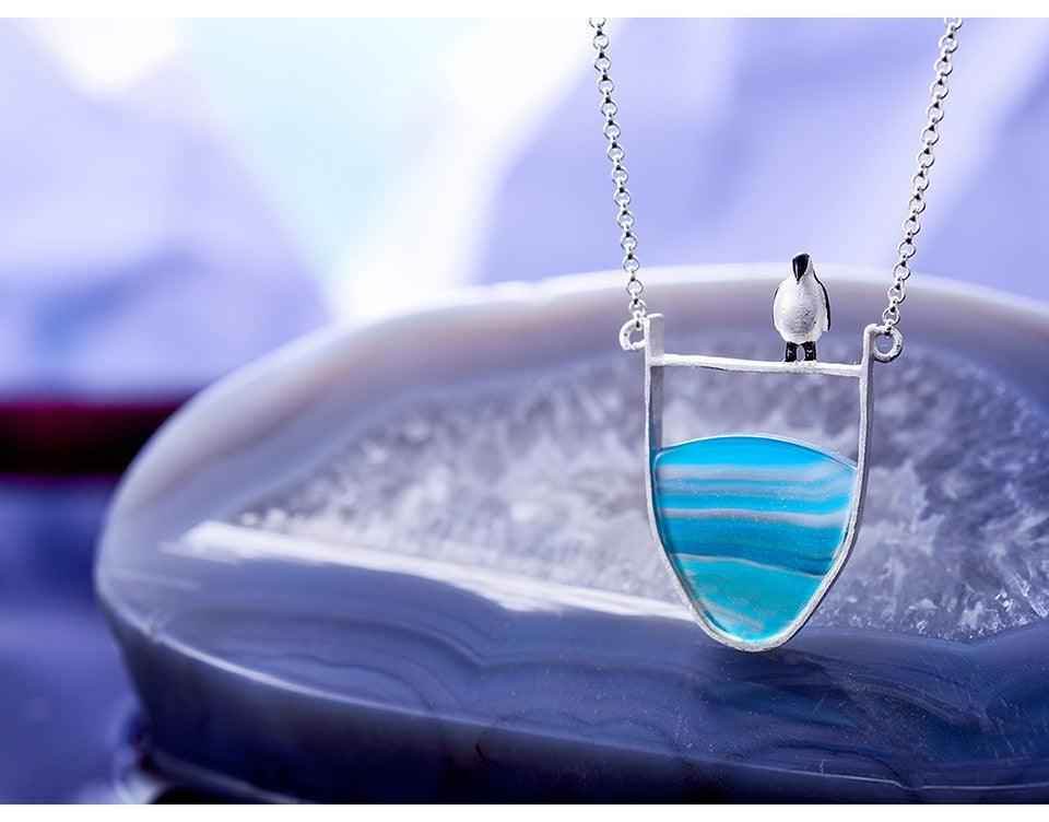 Charm Jewelry GM112 - 925 Sterling Silver Penguin Necklace with Gemstones - Touchy Style
