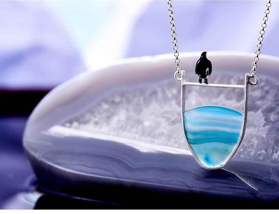 Charm Jewelry GM112 - 925 Sterling Silver Penguin Necklace with Gemstones - Touchy Style