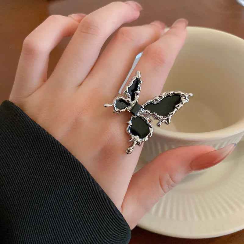 Charm Jewelry Set: Asymmetry Metal Butterfly Crystal Drops Oil - A6562 - Touchy Style
