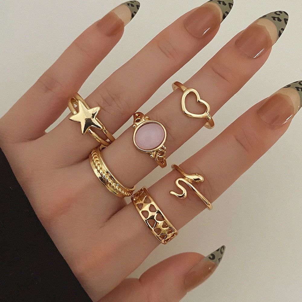Trendy Boho Crystal Joint Ring Set For Women Geometric Knuckle Finger Rings  Female Wedding Party Jewelry