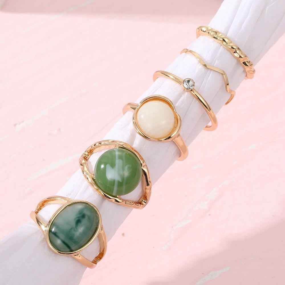 Charm Jewelry Set Vintage Geometric Acrylic Alloy Joint Ring Set Bohemian Metal Curved Finger Ring 2021 Fashion - Touchy Style