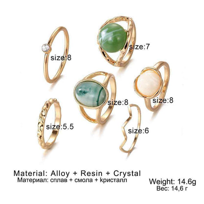 Charm Jewelry Set Vintage Geometric Acrylic Alloy Joint Ring Set Bohemian Metal Curved Finger Ring 2021 Fashion - Touchy Style