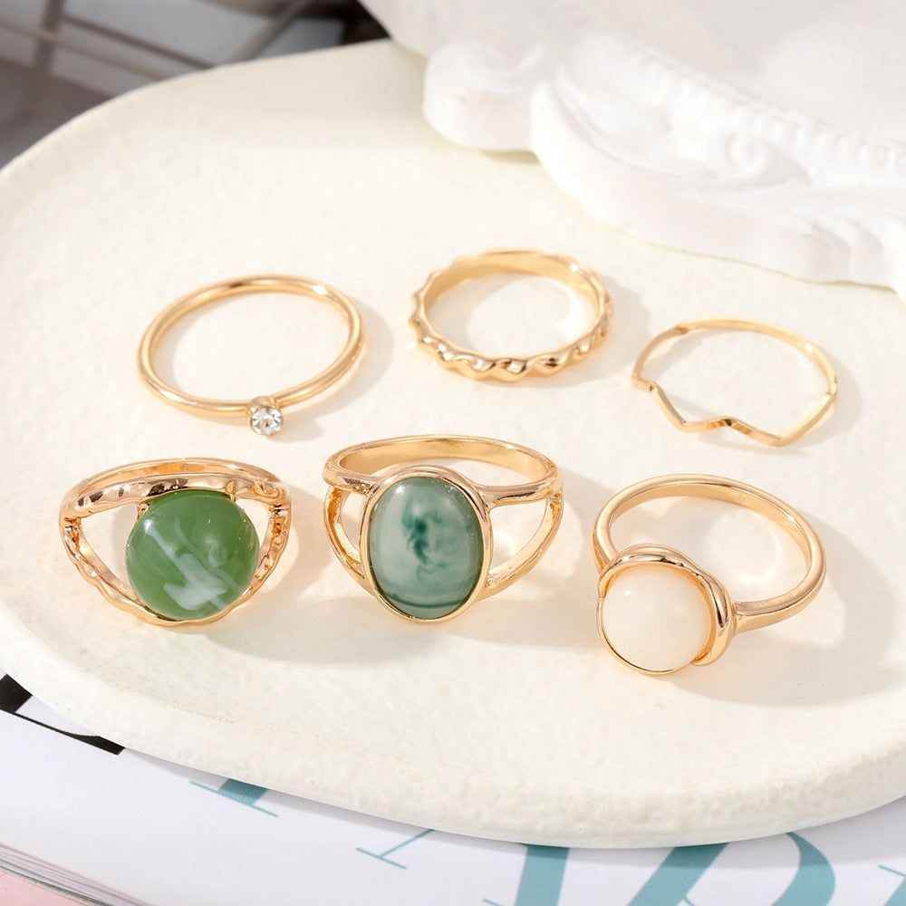 Charm Jewelry Set Vintage Geometric Acrylic Alloy Joint Ring Set Bohemian Metal Curved Finger Ring 2021 Fashion - Touchy Style