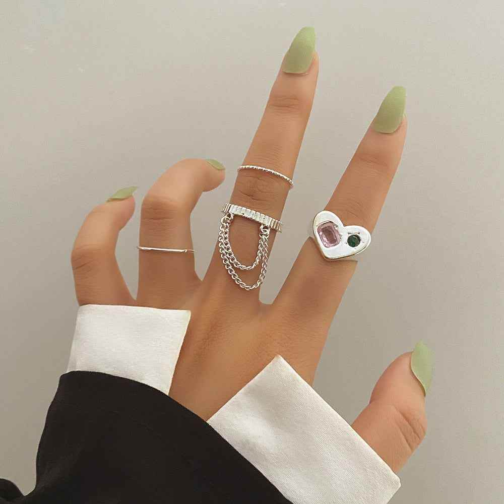 Charm Jewelry Set Vintage Geometric Acrylic Alloy Joint Ring Set Bohemian Metal Curved Finger Ring 2021 Fashion - Touchy Style .