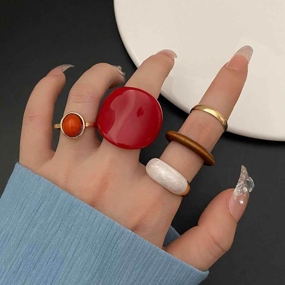 Charm Jewelry Set Vintage Geometric Acrylic Alloy Joint Ring Set Bohemian Metal Curved Finger Ring 2021 Fashion - Touchy Style .