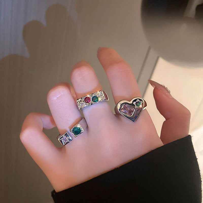 Charm Jewelry Set Vintage Geometric Acrylic Alloy Joint Ring Set Bohemian Metal Curved Finger Ring 2021 Fashion - Touchy Style .