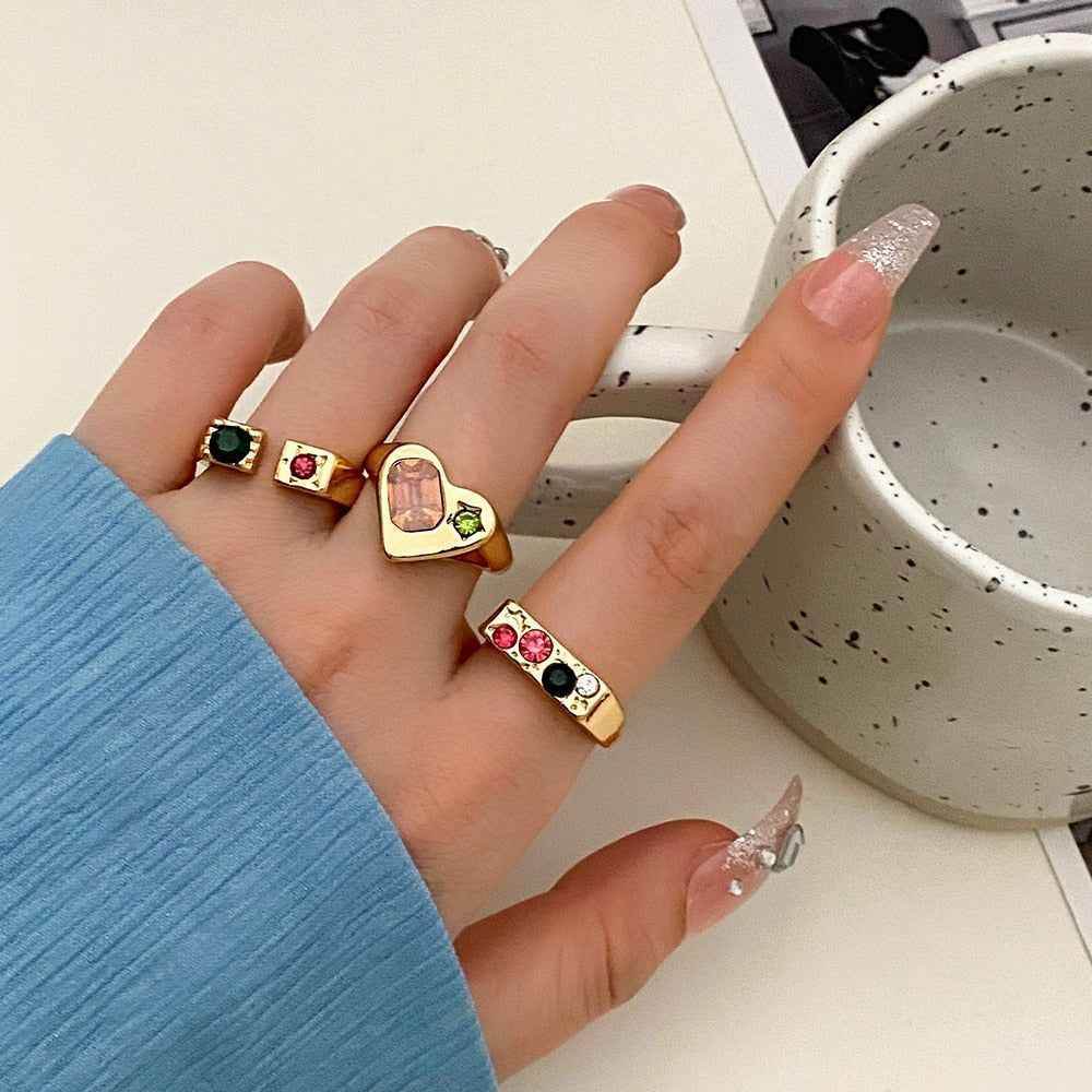 Charm Jewelry Set Vintage Geometric Acrylic Alloy Joint Ring Set Bohemian Metal Curved Finger Ring 2021 Fashion - Touchy Style .