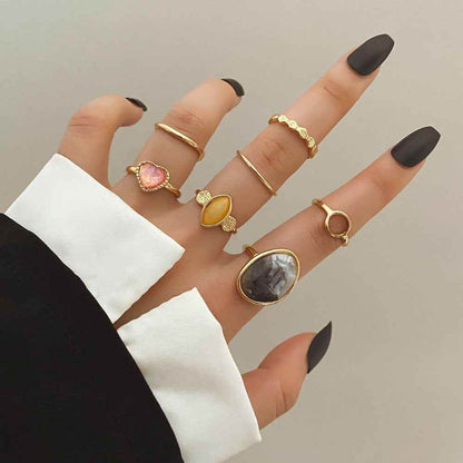 Charm Jewelry Set Vintage Geometric Acrylic Alloy Joint Ring Set Bohemian Metal Curved Finger Ring 2021 Fashion - Touchy Style