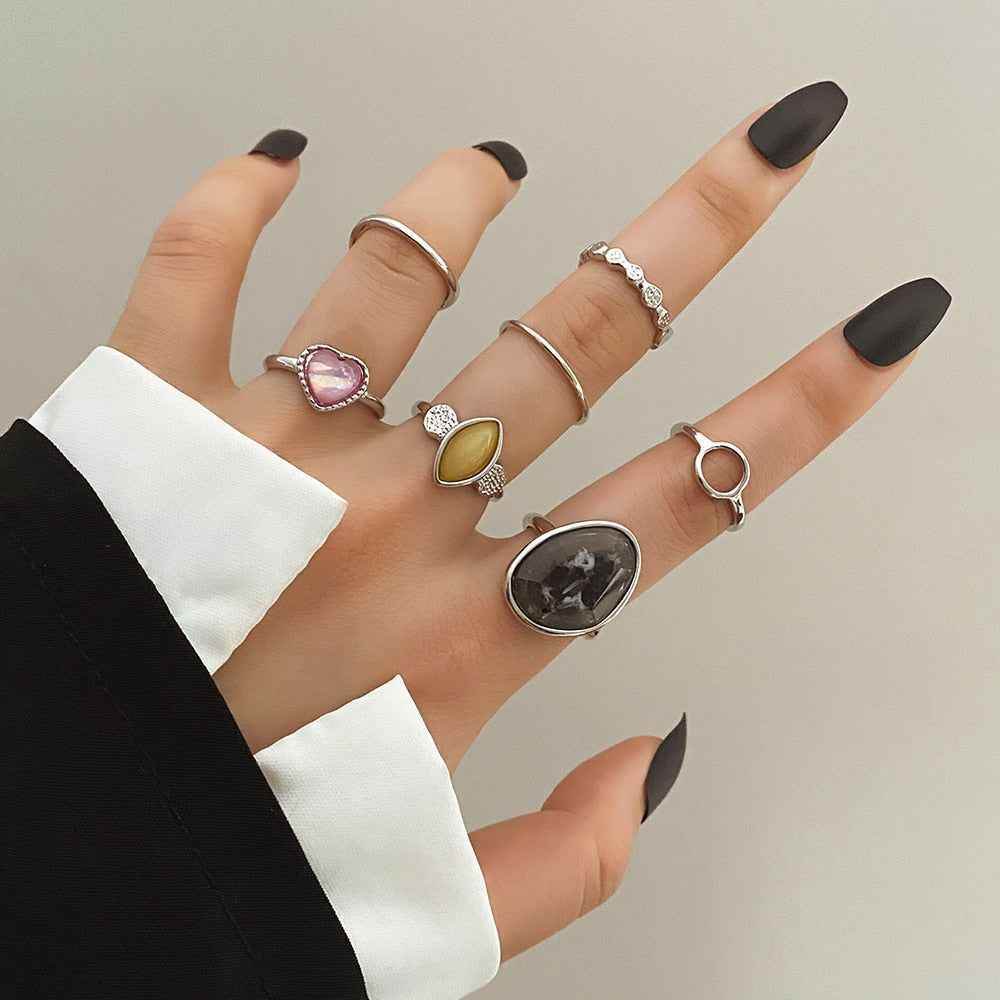 Charm Jewelry Set Vintage Geometric Acrylic Alloy Joint Ring Set Bohemian Metal Curved Finger Ring 2021 Fashion - Touchy Style