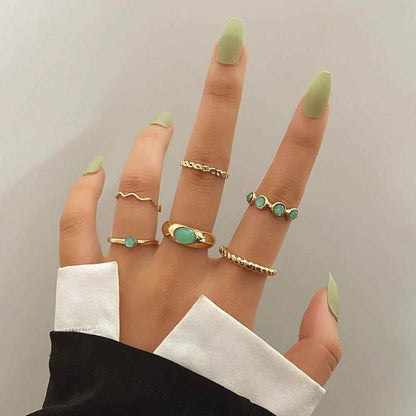 Charm Jewelry Set Vintage Geometric Acrylic Alloy Joint Ring Set Bohemian Metal Curved Finger Ring 2021 Fashion - Touchy Style