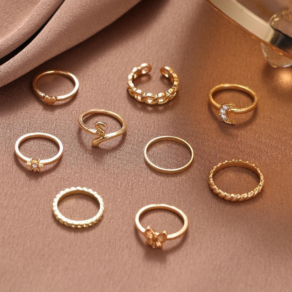 Charm Jewelry Set Vintage Gold Moon Butterfly Knuckle Ring Set 2021 Bohemian Geometry Female Knuckle Ring - Touchy Style .