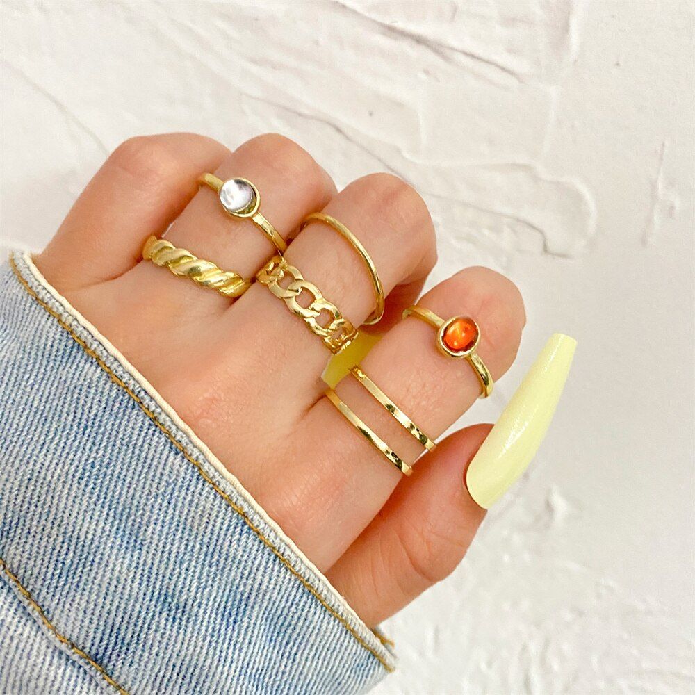 Charm Jewelry Set Vintage Gold Moon Butterfly Knuckle Ring Set 2021 Bohemian Geometry Female Knuckle Ring - Touchy Style .