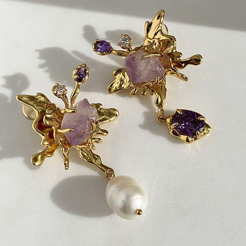Charm Jewelry WB152: Baroque Freshwater Pearl Asymmetrical Earrings - Touchy Style .