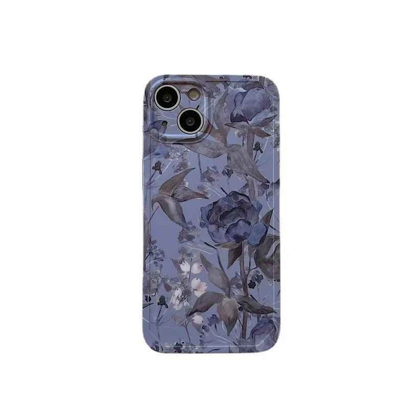 Charming Gray Flowers Oil Painting Cute Phone Cases For iPhone 12 Pro Max 13 11 14 And 14 Pro - Touchy Style