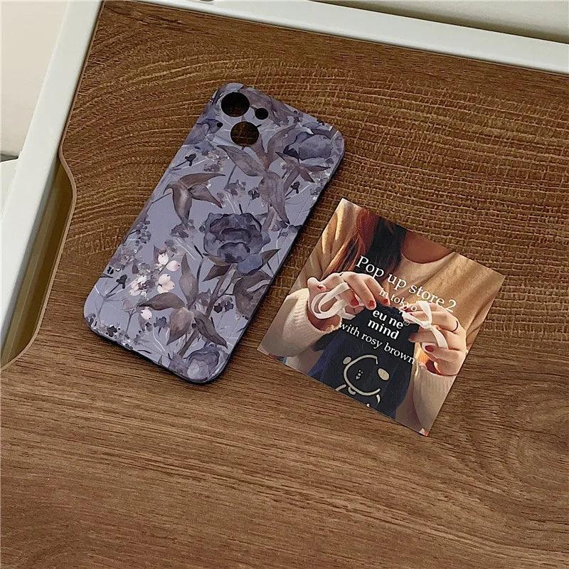 Charming Gray Flowers Oil Painting Cute Phone Cases For iPhone 12 Pro Max 13 11 14 And 14 Pro - Touchy Style .