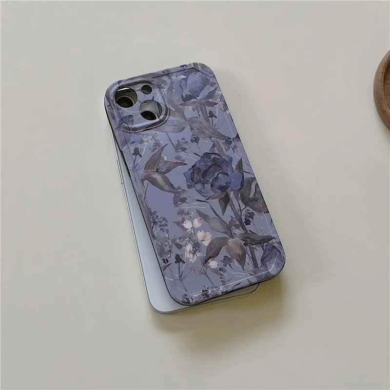 Charming Gray Flowers Oil Painting Cute Phone Cases For iPhone 12 Pro Max 13 11 14 And 14 Pro - Touchy Style .