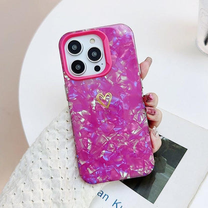 Charming Heart Bling Shell Phone Case - Cute Cover for iPhone 14, 13, 12, 11 Pro Max, X, XR, XS Max