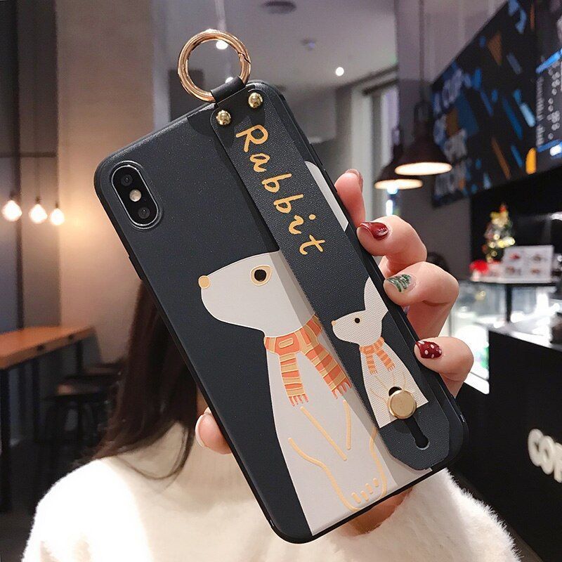 Phone Case For iPhone 7 Case For iPhone 11 Pro Max X XS Max XR 6 6S 7 8 Plus Soft TPU Wrist Strap Phone Holder Case - Touchy Style .